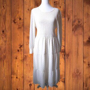 Annebouti Women's Large Long Puff Sleeve Smocked Swiss Dot Dress Cottagecore